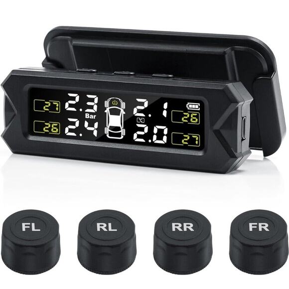 Tire Pressure Monitoring System (TPMS) Wireless, Solar and USB Charging - Picture 1 of 7